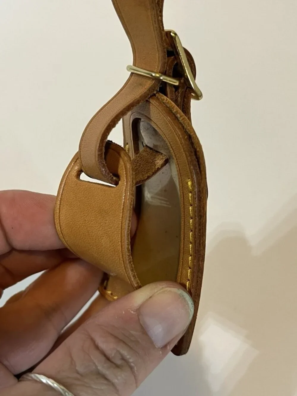 Authentic Louis Vuitton Vachetta Leather Luggage Tag Brass Buckle Made France